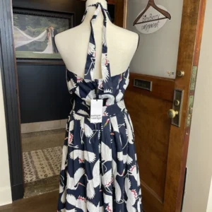 Ann Navy Crane Pocketed Dress